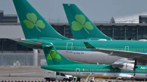 PA Media A number of Aer Lingus planes parked on an airport runway