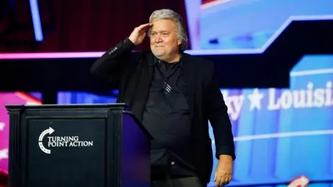 EPA Bannon saluting on stage at a conservative political conference in June 2024