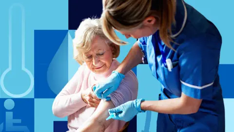 Getty Images/BBC Female nurse prepares older woman for blood test