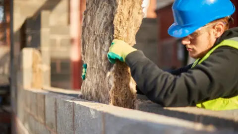 Getty Images A man installing wall cavity insulation