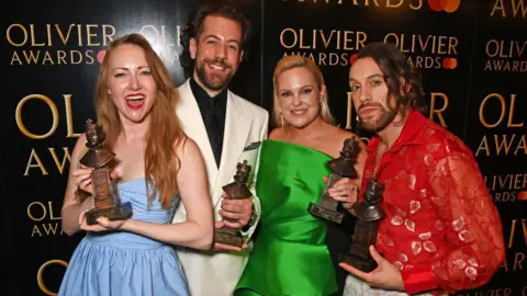 Getty Images Natasha Hodgson, Felix Hagan, Zoe Roberts and David Cumming, winners of the Best New Musical award for 