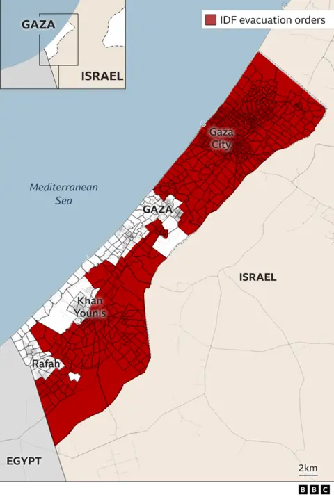 Map showing proportion of Gaza evacuated