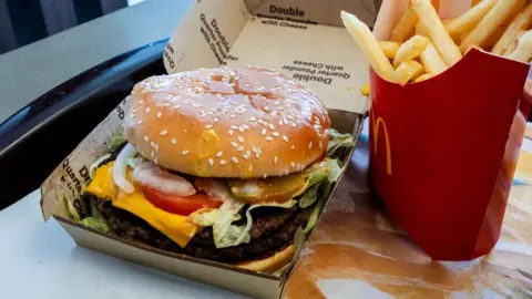 Getty Images A double quarter pounder with cheese and fries arranged at a McDonald's restaurant in El Sobrante, California, US.