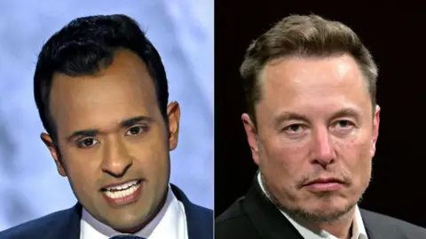 Getty Images Composite image of Vivek Ramaswamy and Elon Musk 