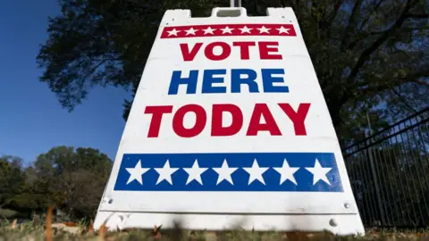 Getty A sign outside a voting station in the U.S. that reads 