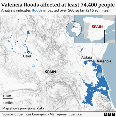 Map showing Spanish floods