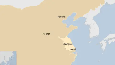 A map showing the city of Wuxi in Jiangsu province in relation to Beijing