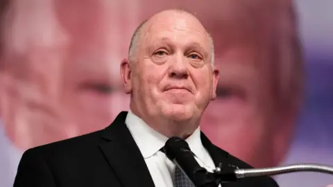 Getty Images A photo of Tom Homan delivering an address in Salem, Ohio in March 2024