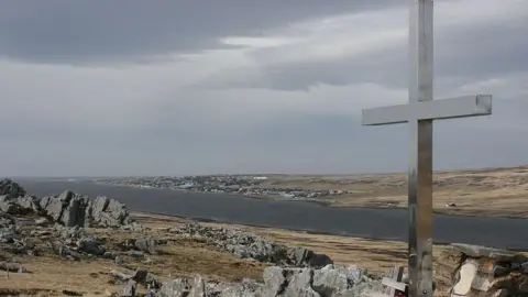 Getty Images A cross on Wireless Ridge, just outside Stanley, Falkland Islands for those stands as a  memorial for those killed in the 1982 Conflict.