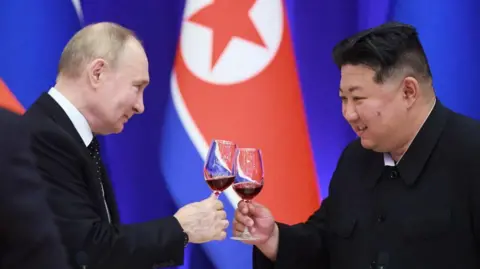 Getty Images Kim Jong-un and Vladimir Putin meeting in Pyongyang