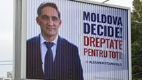 Reuters A view shows an election banner of Moldova's presidential candidate Alexandr Stoianoglo in Chisinau, Moldova October 30, 2024