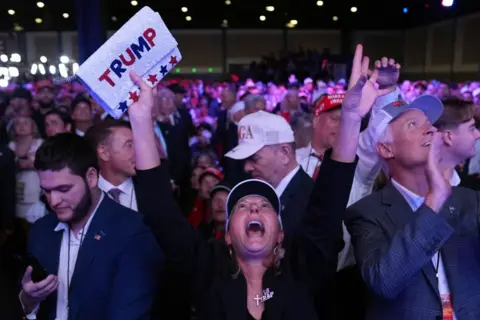 AP Supporters watch returns at a campaign election night watch party for Republican presidential nominee former President Donald Trump at the Palm Beach Convention Center, Wednesday, Nov. 6, 2024, in West Palm Beach, Florida