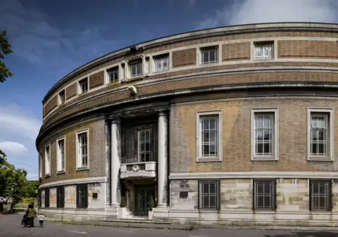 Historic England Stoke Newington Town Hall exterior on a sunny day