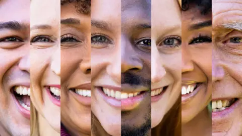 Getty Images A montage showing fractions of eight different people's faces blended into one big picture