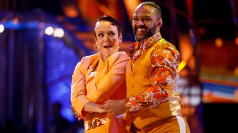 BBC handout photo of Lauren Oakley and JB Gill, during the dress rehearsal for Saturday's Strictly Come Dancing show on BBC1. Picture date: Saturday December 14, 2024.