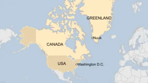 Map showing the US, Canada and Greenland