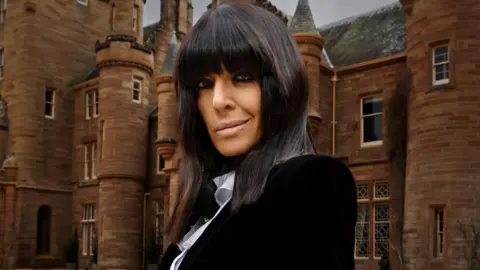 BBC Claudia Winkleman standing outside Ardross Castle