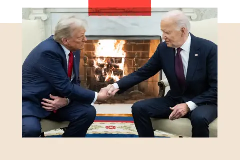 Getty Images US President Joe Biden shakes hands with US President-elect Donald Trump during a meeting in the Oval Office of the White House 