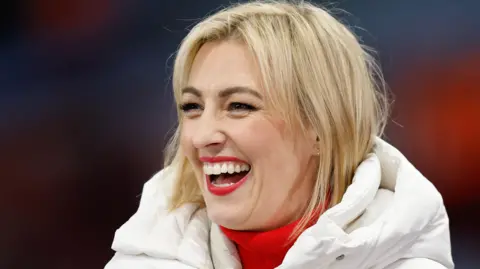 Getty Images TV presenter Kelly Cates working for Sky Sports during the Premier League match between Aston Villa and Sheffield United at Villa Park on December 22, 2023 in Birmingham, United Kingdom