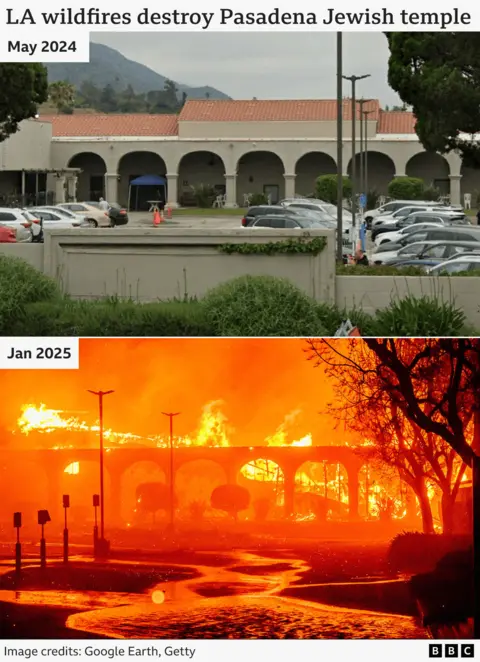 Before and after images of the Jewish Temple in Pasadena