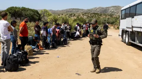 Getty Images Undocumented migrants being processed north of the US-Mexican border