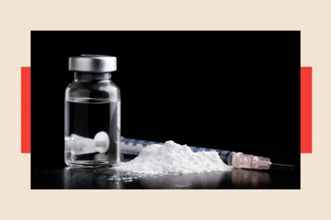 Getty Images A shot of a pile of ketamine powder, with a needle behind it