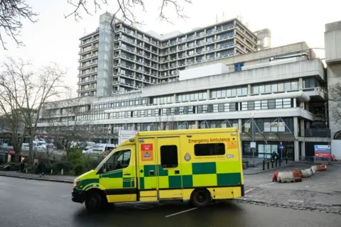 Getty Images An ambulance is leaving a hospital accident and emergency department at the Royal Free Hospital trust