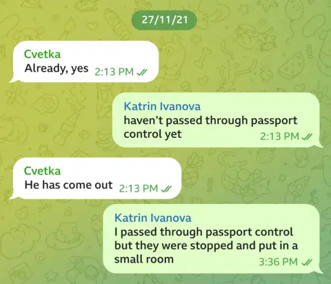 Telegram message exchange dated 27/11/21. Cvetka writes: 