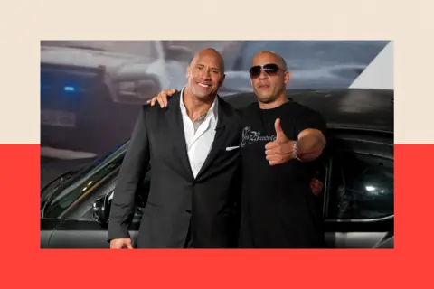 Getty Images Dwayne Johnson (The Rock) and Vin Diesel pose for photographers during the premiere of the movie Fast and Furious 5