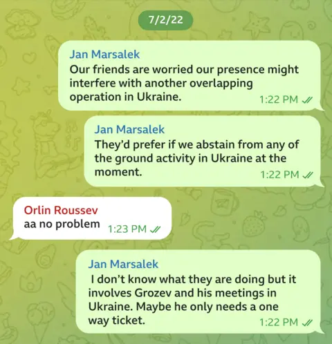 Telegram message exchange between Orlin Roussev and Jan Marsalek dated 7/2/22. JM writes: 