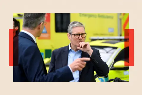 Reuters Sir Keir Starmer outside London ambulance service dockside centre