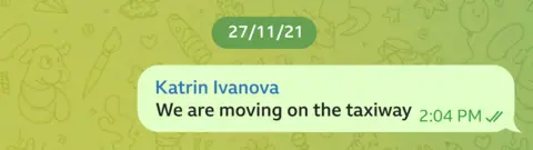 Telegram message sent by Katrin Ivanova dated 27/11/21. 