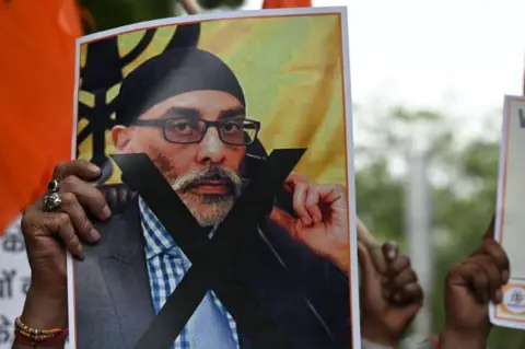 AFP A  banner depicting Gurpatwant Singh Pannun 